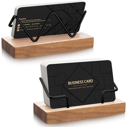 Amyhill 2 Pieces Wood Business Card Holder for Desk,Light Wood Color, Black