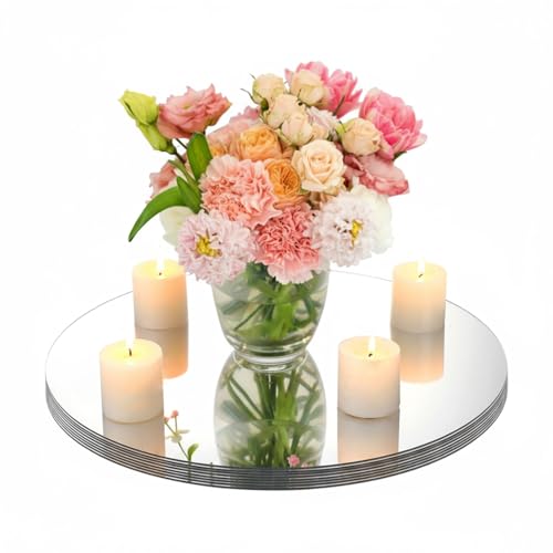 Amyhill 8 Pcs Round Mirrors Centerpieces Acrylic Mirror Tray, 14 Inch