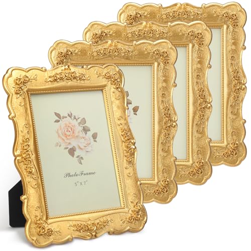 Amyhill Pack Vintage Picture Frames Antique Photo Frames, 4, Gold, 5 x 7